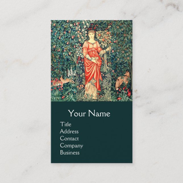 POMONA HOLDING FRUITS IN GREENERY, FOREST ANIMALS  BUSINESS CARD (Front)