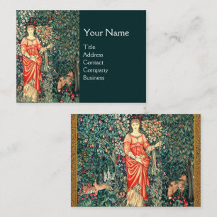 POMONA HOLDING FRUITS IN GREENERY, FOREST ANIMALS BUSINESS CARD