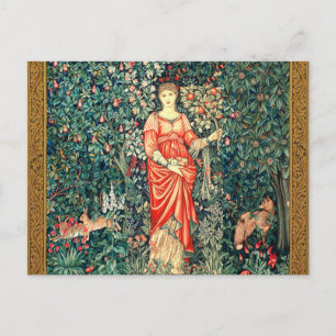 POMONA HOLDING FRUITS IN GREENERY, FOREST ANIMALS POSTCARD