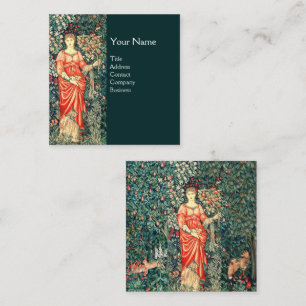 POMONA HOLDING FRUITS IN GREENERY, FOREST ANIMALS SQUARE BUSINESS CARD