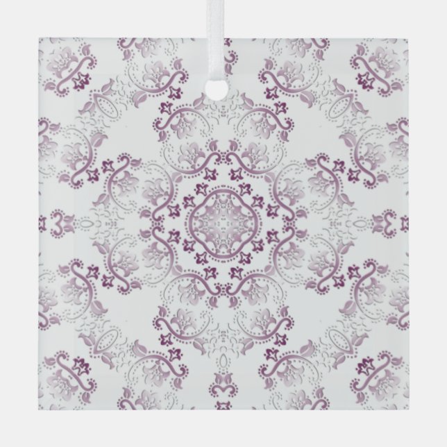 Pompadour Purple Flourish Glass Ornament (Front)