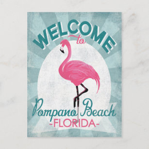 Pompano Beach Florida Pink Flamingo Retro Postcard