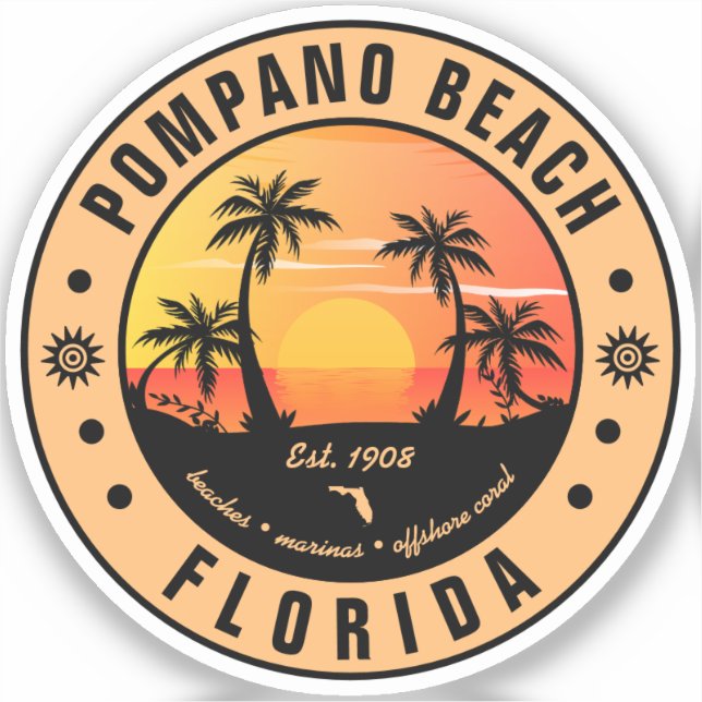 Pompano Beach Florida Retro Sunset Souvenir 80s (Front)