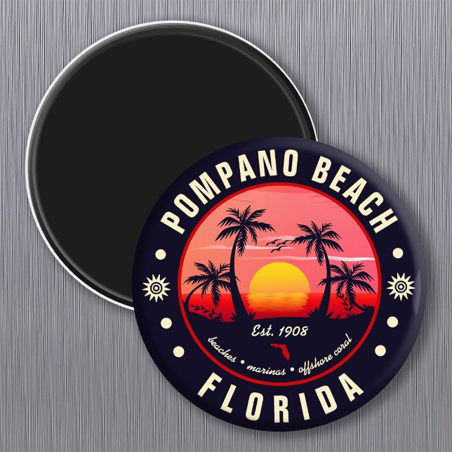 Pompano Beach Florida Retro Sunset Souvenir Magnet (Creator Uploaded)