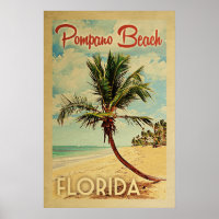 Pompano Beach Palm Tree Vintage Travel