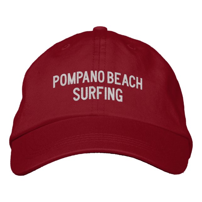 Pompano Beach Surfing Embroidered Baseball Hat (Front)