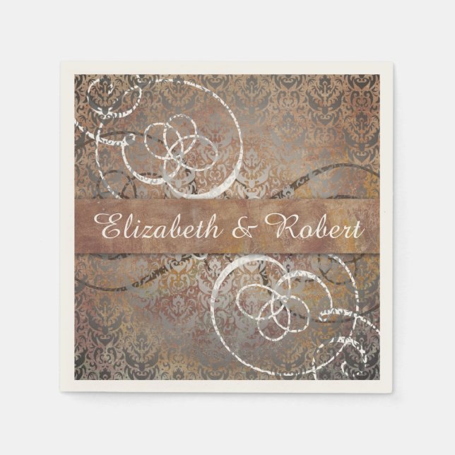 Pompei Damask Elegant Tuscan Antique Wedding Napkin (Front)