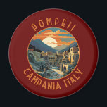 Pompeii Campania Italy Retro Distressed Circle Magnet<br><div class="desc">Pompeii vector artwork. Once a thriving and sophisticated Roman city,  Pompeii was buried under metres of ash and pumice after the catastrophic eruption of Mount Vesuvius in 79 A.D.</div>