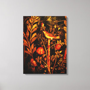 POMPEII COLLECTION NIGHTINGALE WITH ROSES , Red Canvas Print