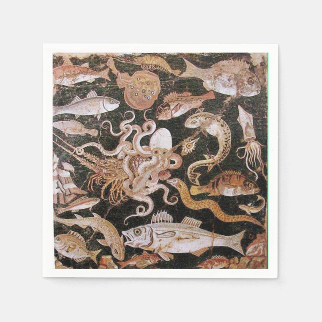 POMPEII COLLECTION / OCEAN - SEA LIFE SCENE $37.95 NAPKIN (Front)