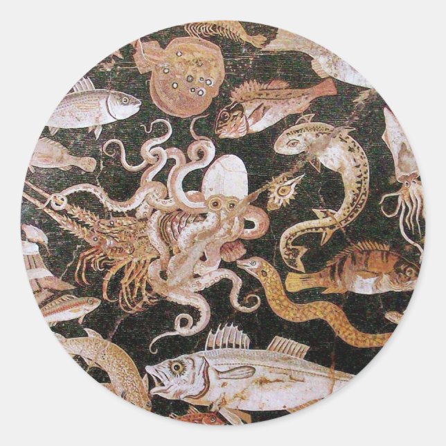 POMPEII COLLECTION / OCEAN - SEA LIFE SCENE CLASSIC ROUND STICKER (Front)