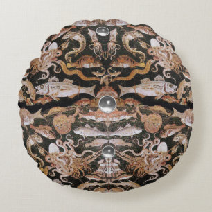 POMPEII COLLECTION/OCEAN - SEA LIFE SCENE Nautical Round Cushion