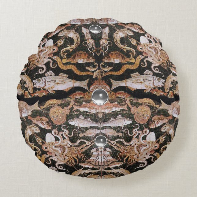 POMPEII COLLECTION/OCEAN - SEA LIFE SCENE Nautical Round Cushion (Front)