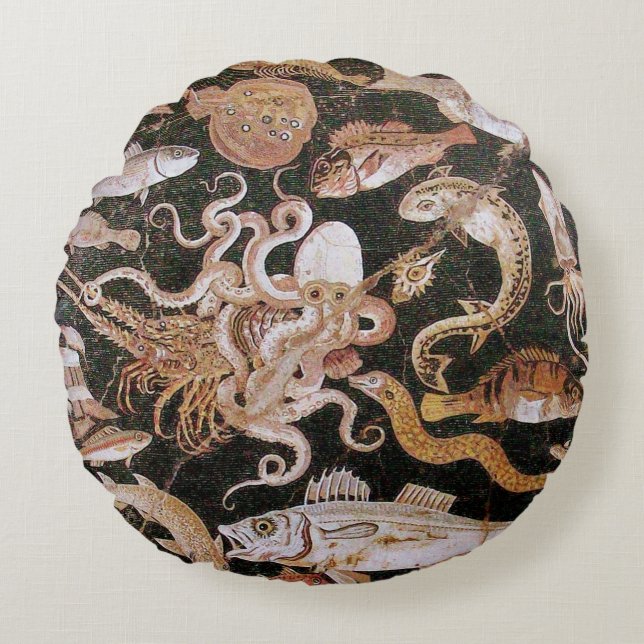 POMPEII COLLECTION/OCEAN - SEA LIFE SCENE Nautical Round Cushion (Front)