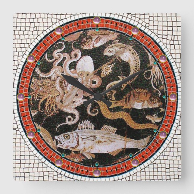 POMPEII COLLECTION / OCEAN - SEA LIFE SCENE SQUARE WALL CLOCK (Front)