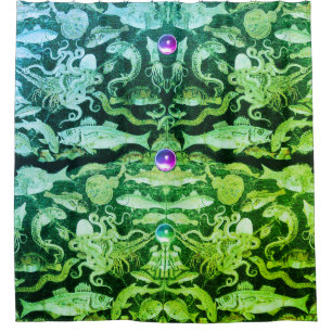 POMPEII COLLECTION / SEA LIFE Nautical Green Shower Curtain