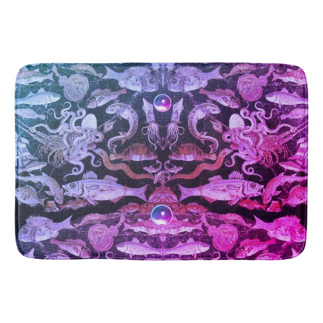 POMPEII COLLECTION Sea Life,Nautical Pink Blue Bath Mat (Front)