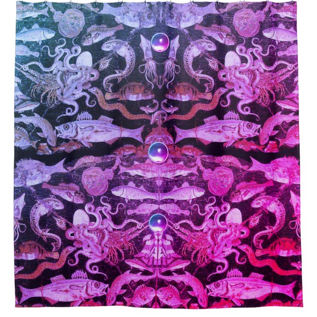 POMPEII COLLECTION / SEA LIFE Nautical Pink Blue Shower Curtain (Front)