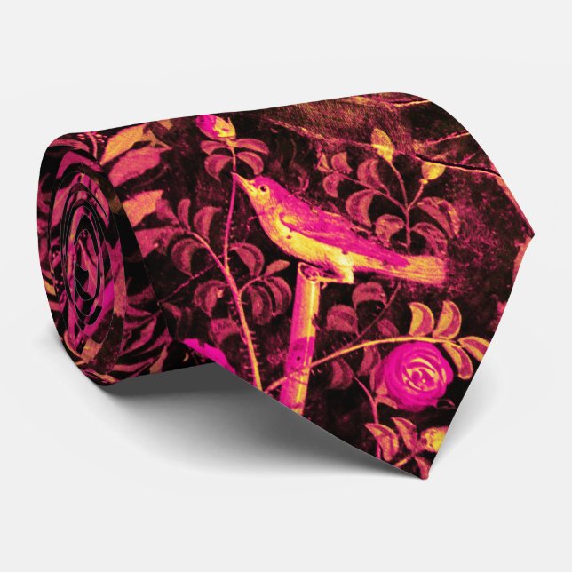 POMPEII GARDEN,NIGHTINGALE,ROSES,Pink Brown Tie (Rolled)