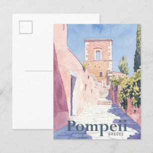 Pompeii Greece Watercolor Painting Travel Postcard
