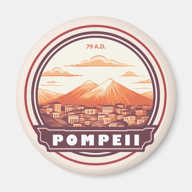 Pompeii Ruins Italy Travel Art Badge Magnet (Front)