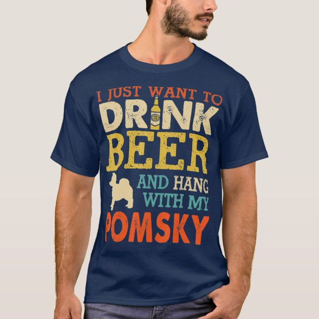 Pomsky Dad Drink Beer Hang With Dog Funny Men T-Shirt (Front)