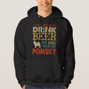 Pomsky Dad Drink Beer Hang With Dog Funny Men Vint Hoodie