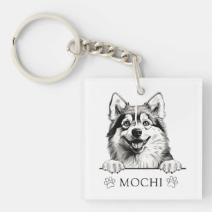 Pomsky Dog Hand Drawing Personalised Key Ring