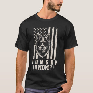 Pomsky Dog Mum American Flag Gifts for Women Mama T-Shirt