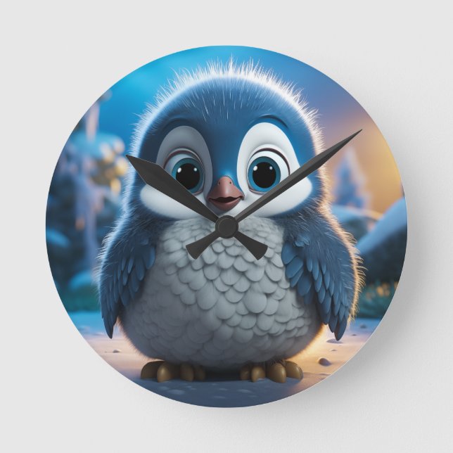 Poncho - A smooth baby penguin Round Clock (Front)