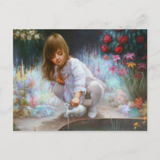 Pond and girls postcard