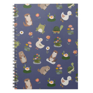 Pond Animals & Lily Pads on Dark Blue Notebook