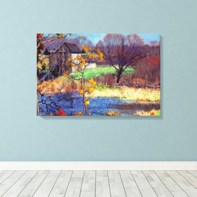 Pond at Old Lyme, Connecticut Canvas Print (Insitu(Wood Floor))