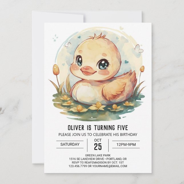 Pond Custom Duck Birthday Invitation (Front)