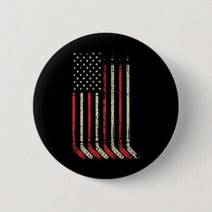 Pond Hockey Player American Flag Shinny 6 Cm Round Badge