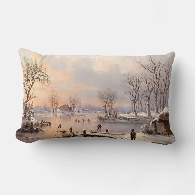 Pond Ice Skating Winter Snow Country Throw Pillow (Front)