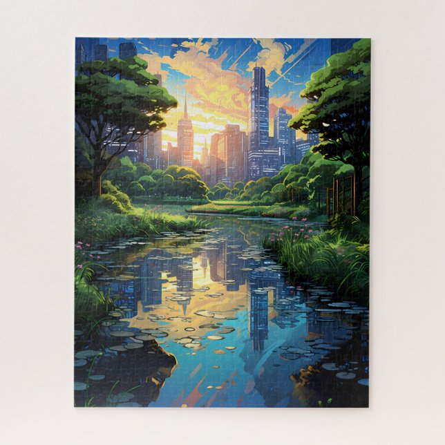 Pond in a City Park Jigsaw Puzzle (Vertical)