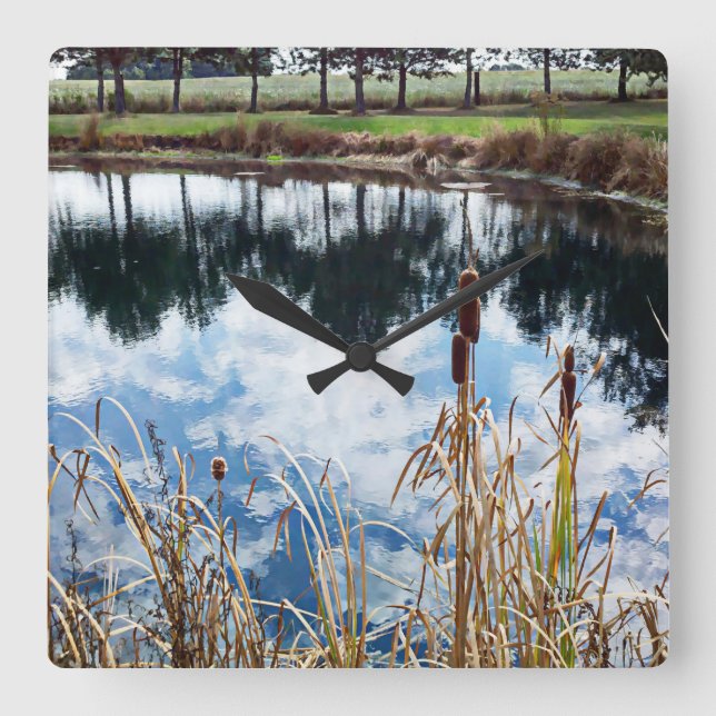 Pond Landscape Nature Photography Art  Square Wall Clock (Front)