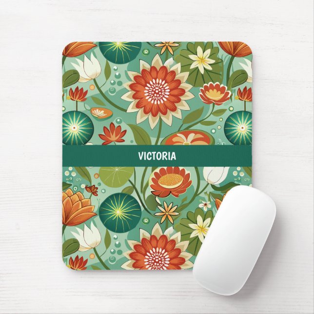 Pond Life Floral Custom Pattern Mouse Mat (With Mouse)