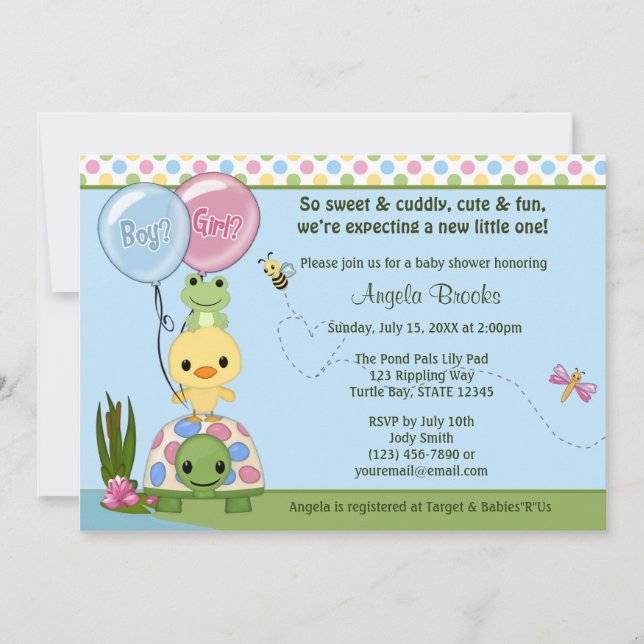 Pond Pals Duck Baby Shower Invitation Frog #2 (Front)