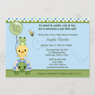 Pond Pals Duck Baby Shower Invitation Frog Turtle