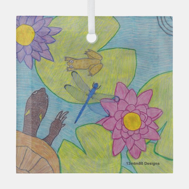 Pond Scene - Glass Ornament (Front)