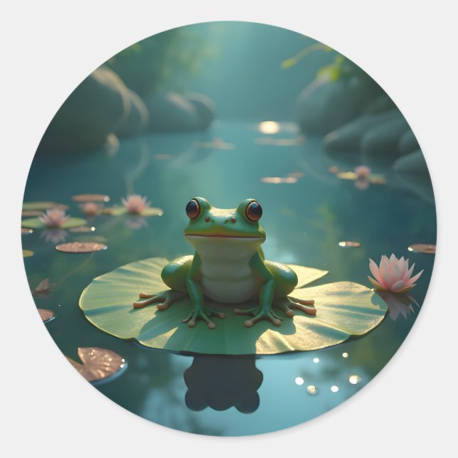 Pond Sentinel – Frog Wildlife Art Classic Round  Sticker (Front)