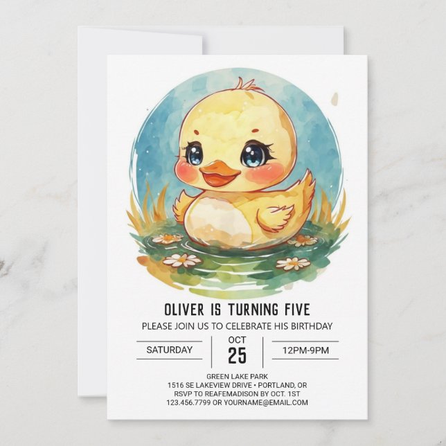 Pond Wildflowers Duck Birthday Invitation (Front)
