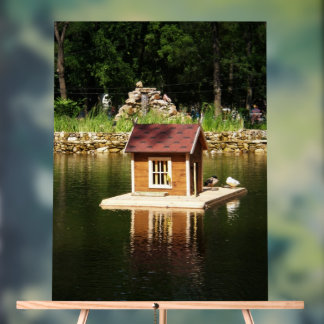 Pond with bird house acrylic sign
