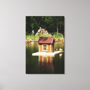 Pond with bird house canvas print