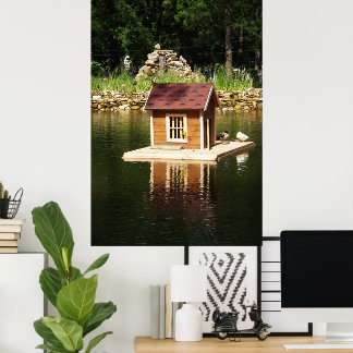 Pond with bird house poster