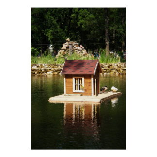 Pond with bird house poster