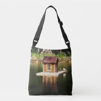 Pond with birds house  and alphine slide crossbody bag