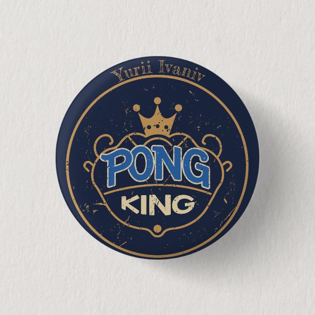 Pong King Blue 3 Cm Round Badge (Front)
